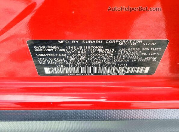 JF2GTANC1L8237148 2020 SUBARU CROSSTREK Red Engine compartment view