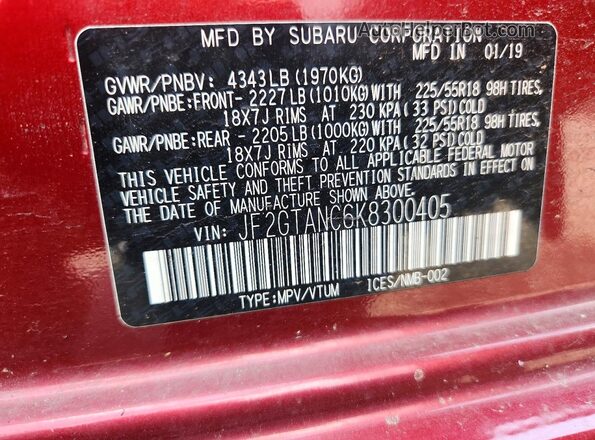 JF2GTANC6K8300405 2019 SUBARU CROSSTREK Burgundy ძრავის განყოფილების ხედი