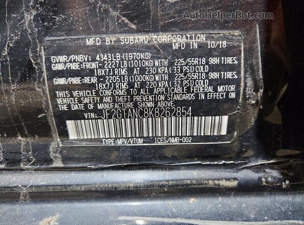 JF2GTANC8K8262854 2019 SUBARU CROSSTREK Black Vista del compartimento del motor