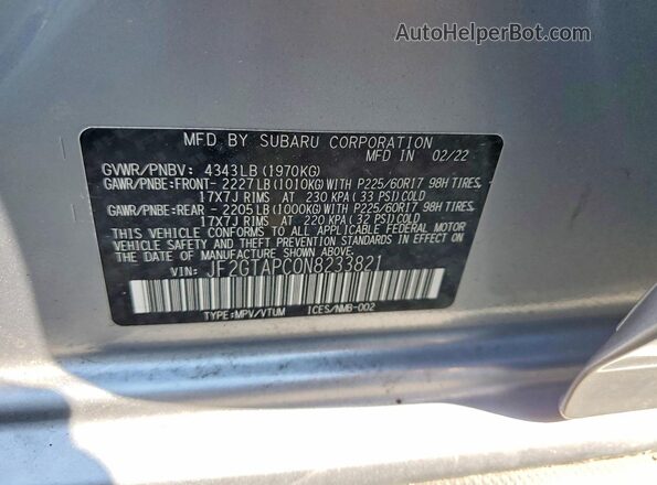 JF2GTAPC0N8233821 2022 SUBARU CROSSTREK Gray Շարժիչի բաժամունքի տեսք