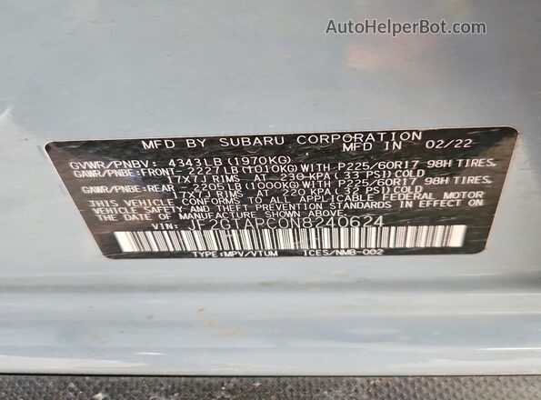 JF2GTAPC0N8240624 2022 SUBARU CROSSTREK Синий Вид подкапотного пространства