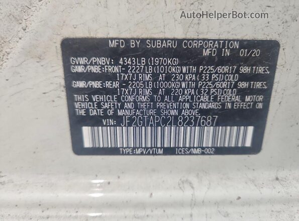 JF2GTAPC2L8237687 2020 SUBARU CROSSTREK White Вид підкапотного простору