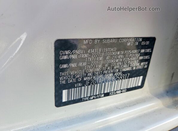 JF2GTAPC2L8259317 2020 SUBARU CROSSTREK White Engine compartment view
