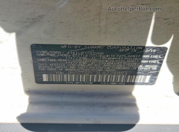 JF2GTAPC3L8224883 2020 SUBARU CROSSTREK White Շարժիչի բաժամունքի տեսք