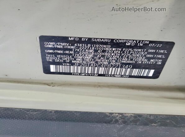JF2GTAPC4P8221349 2023 SUBARU CROSSTREK Tan VIN კოდის სტიკერის ხედი