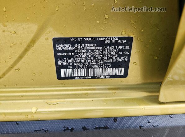 JF2GTAPC6MH224779 2021 SUBARU CROSSTREK Золотой Вид наклейки с VIN-кодом