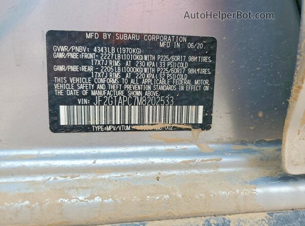JF2GTAPC7M8202533 2021 SUBARU CROSSTREK Silver Вид підкапотного простору