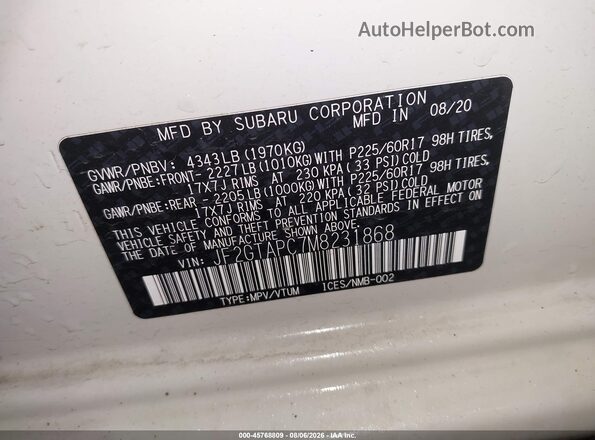 JF2GTAPC7M8231868 2021 SUBARU CROSSTREK Белый Вид подкапотного пространства