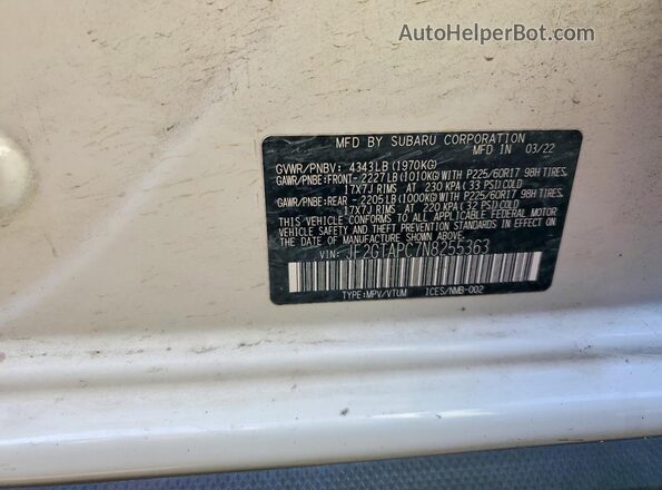 JF2GTAPC7N8255363 2022 SUBARU CROSSTREK White Engine compartment view