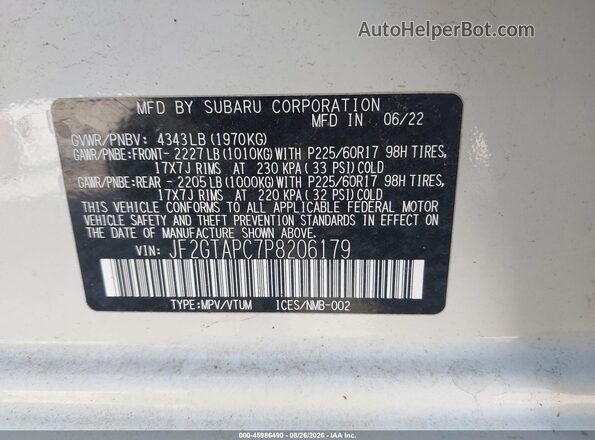 JF2GTAPC7P8206179 2023 SUBARU CROSSTREK White Вид підкапотного простору