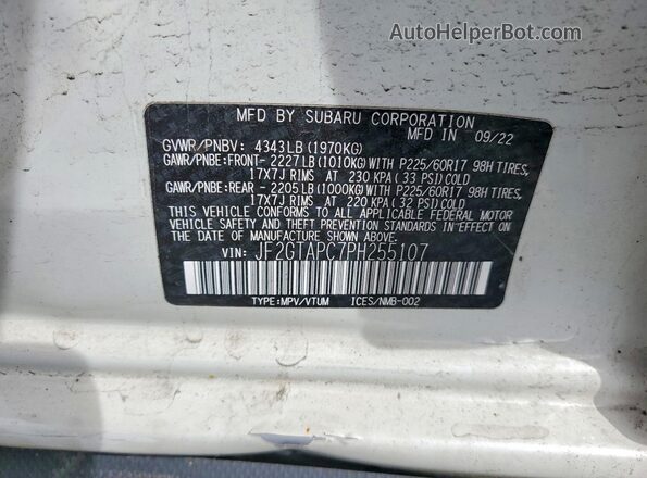 JF2GTAPC7PH255107 2023 SUBARU CROSSTREK White Vista del compartimento del motor