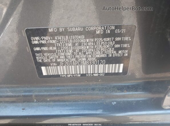 JF2GTAPC8M8330120 2021 SUBARU CROSSTREK Beige Vista del compartimento del motor