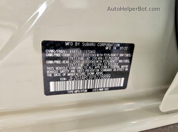 JF2GTAPC8P8228899 2023 SUBARU CROSSTREK Beige Սալոնի 360 աստիճան տեսք