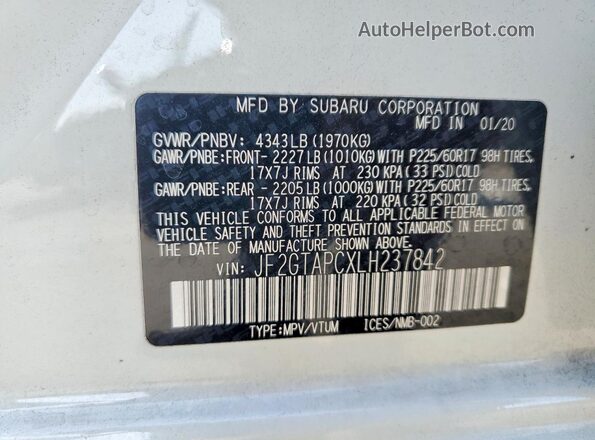 JF2GTAPCXLH237842 2020 SUBARU CROSSTREK Белый Вид подкапотного пространства