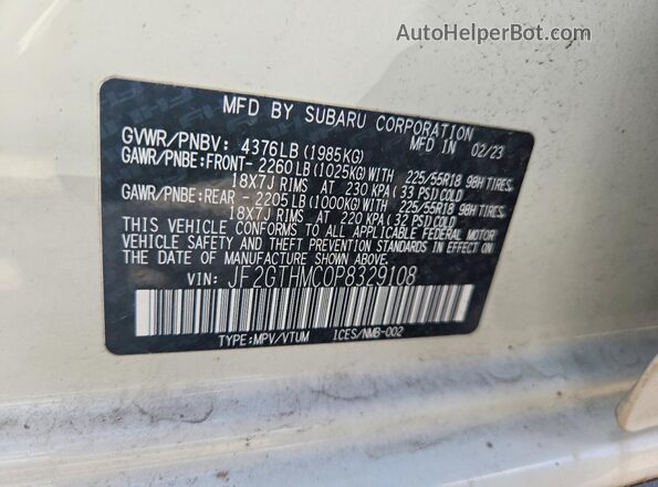 JF2GTHMC0P8329108 2023 SUBARU CROSSTREK White ძრავის განყოფილების ხედი