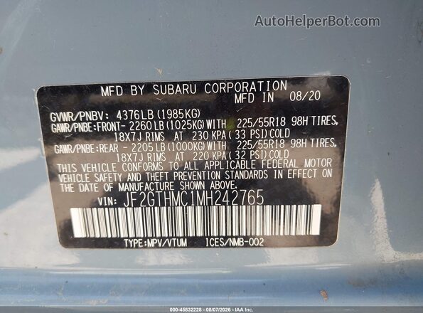 JF2GTHMC1MH242765 2021 SUBARU CROSSTREK Blue Вид підкапотного простору