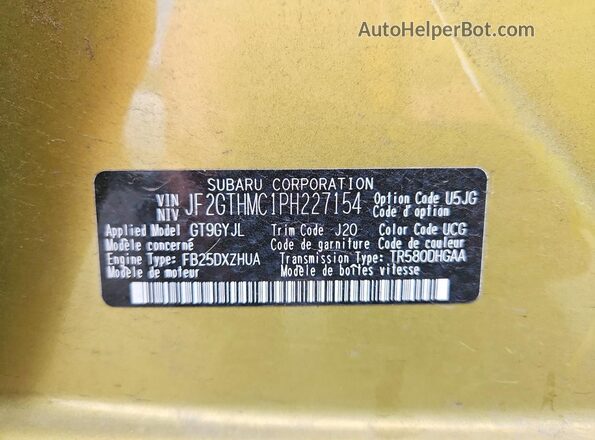 JF2GTHMC1PH227154 2023 SUBARU CROSSTREK Yellow 