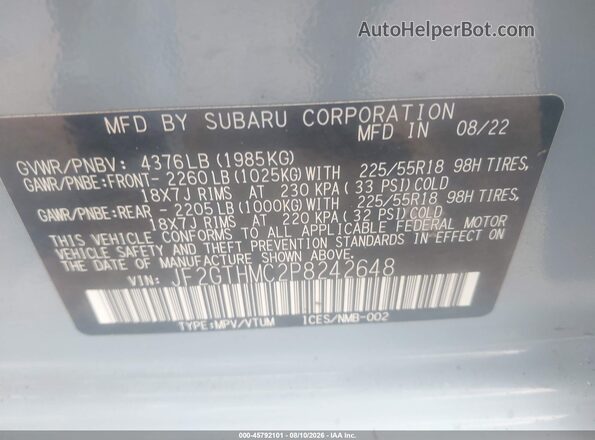JF2GTHMC2P8242648 2023 SUBARU CROSSTREK Blue ძრავის განყოფილების ხედი