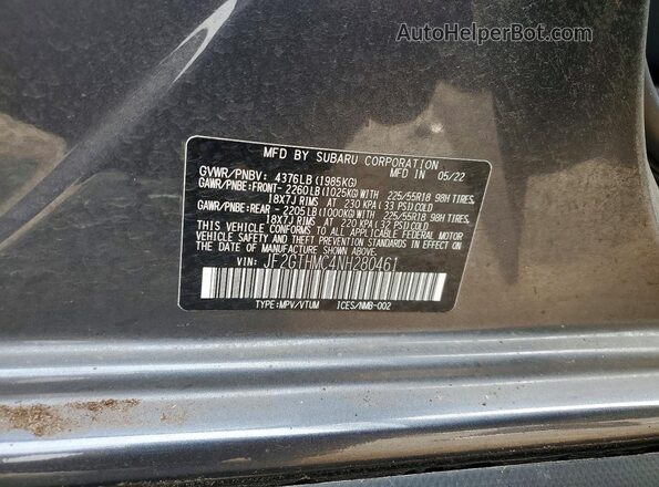 JF2GTHMC4NH280461 2022 SUBARU CROSSTREK Charcoal სალონის 360-გრადუსიანი ხედი