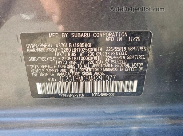 JF2GTHMC5M8291077 2021 SUBARU CROSSTREK Gray Engine compartment view