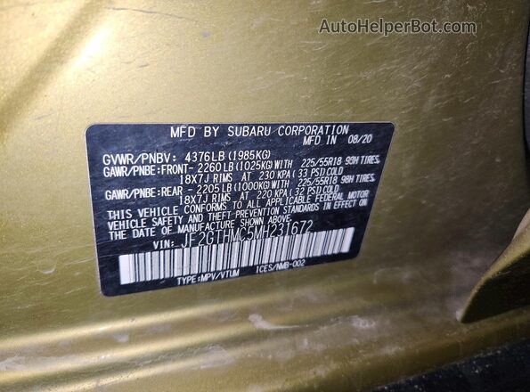 JF2GTHMC5MH231672 2021 SUBARU CROSSTREK Green Vista del compartimento del motor