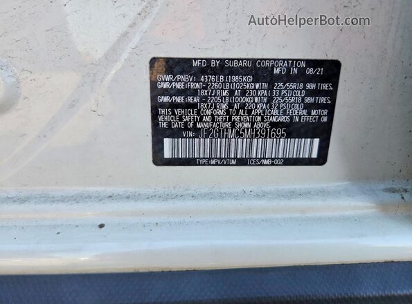 JF2GTHMC5MH391695 2021 SUBARU CROSSTREK White Vista del compartimento del motor