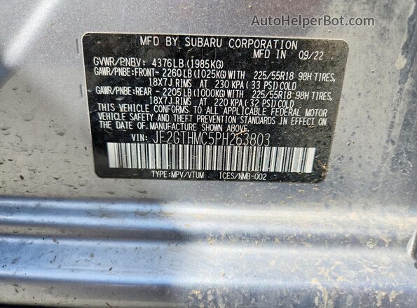 JF2GTHMC5PH263803 2023 SUBARU CROSSTREK Silver სალონის 360-გრადუსიანი ხედი