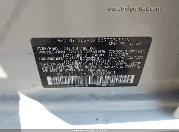 JF2GTHMC7M8305951 2021 SUBARU CROSSTREK White Widok komory silnika