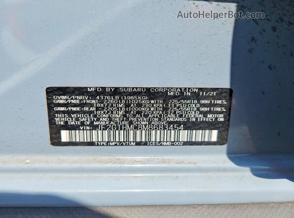 JF2GTHMC8M8683454 2021 SUBARU CROSSTREK Blue Engine compartment view