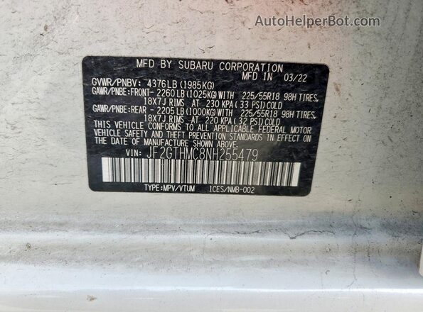 JF2GTHMC8NH255479 2022 SUBARU CROSSTREK White Widok wnętrza 360 stopni