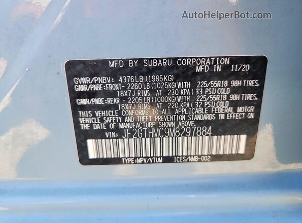 JF2GTHMC9M8297884 2021 SUBARU CROSSTREK Blue Engine compartment view