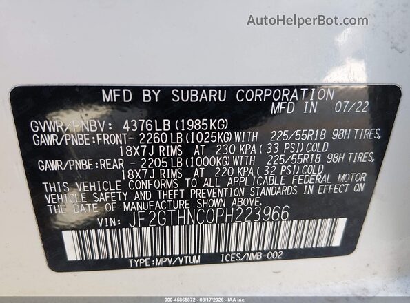 JF2GTHNC0PH223966 2023 SUBARU CROSSTREK White Вид підкапотного простору
