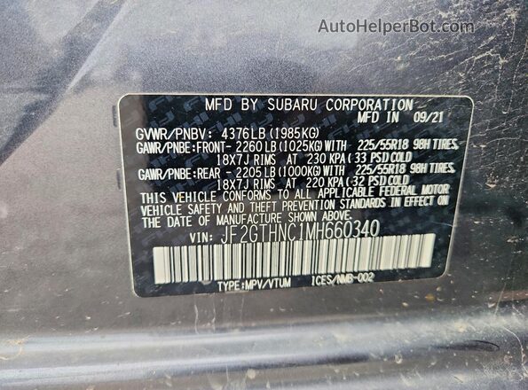 JF2GTHNC1MH660340 2021 SUBARU CROSSTREK Charcoal Widok komory silnika