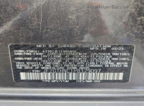 JF2GTHNC1P8329097 2023 SUBARU CROSSTREK Charcoal Շարժիչի բաժամունքի տեսք