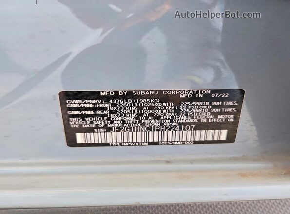 JF2GTHNC1PH224107 2023 SUBARU CROSSTREK Gray VIN კოდის სტიკერის ხედი