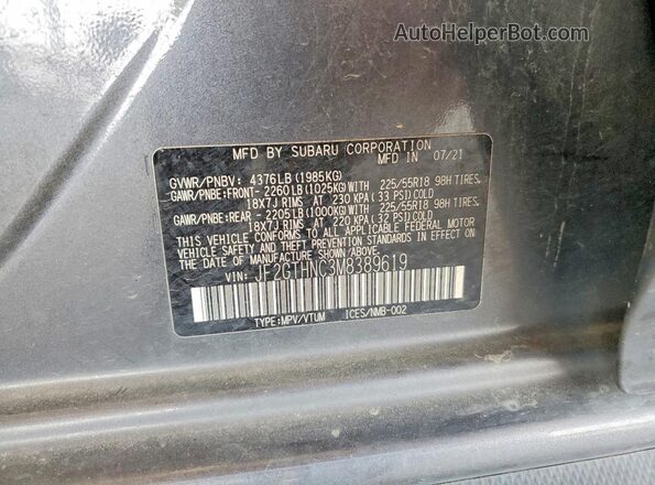 JF2GTHNC3M8389619 2021 SUBARU CROSSTREK Gray Вид підкапотного простору