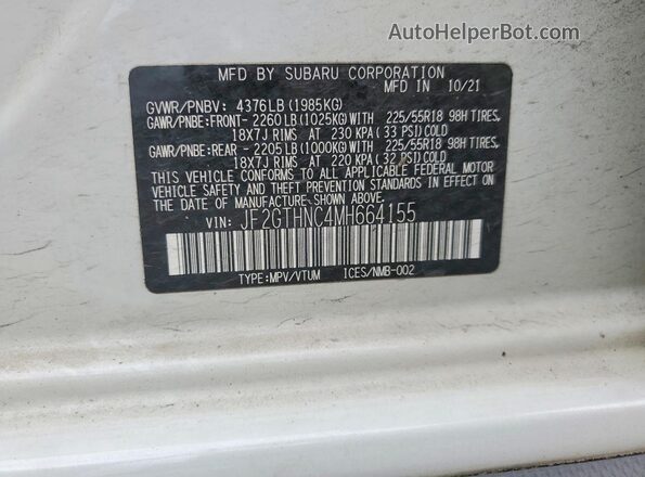JF2GTHNC4MH664155 2021 SUBARU CROSSTREK White Engine compartment view