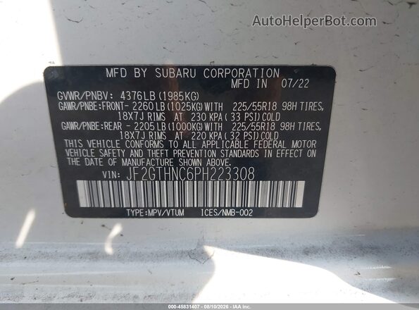 JF2GTHNC6PH223308 2023 SUBARU CROSSTREK White Շարժիչի բաժամունքի տեսք