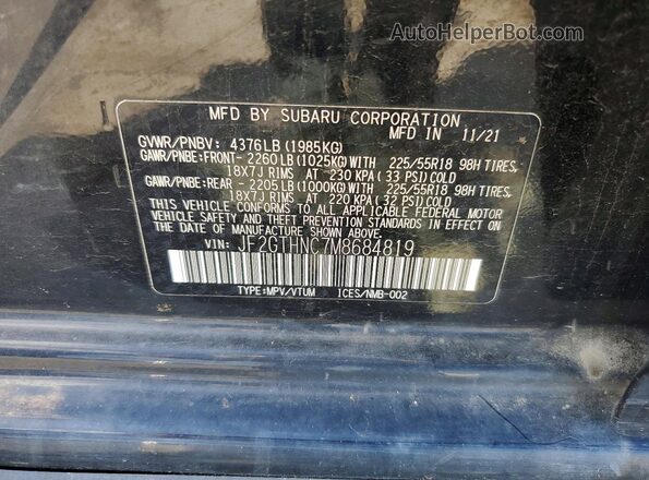 JF2GTHNC7M8684819 2021 SUBARU CROSSTREK Black 