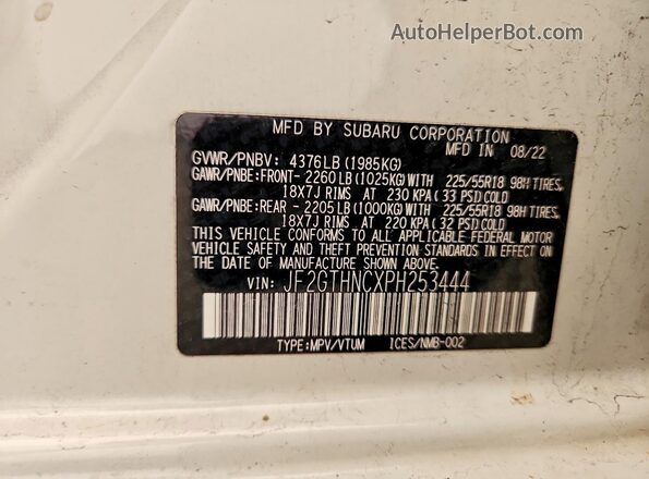 JF2GTHNCXPH253444 2023 SUBARU CROSSTREK White Панорамний вид салону 360°