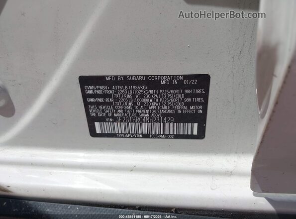 JF2GTHRC4NH231429 2022 SUBARU CROSSTREK White Вид підкапотного простору