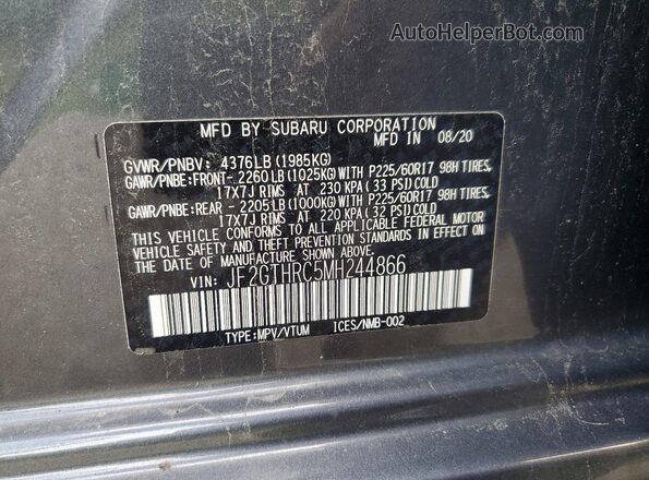 JF2GTHRC5MH244866 2021 SUBARU CROSSTREK Charcoal Շարժիչի բաժամունքի տեսք
