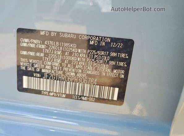 JF2GTHRC6PH306764 2023 SUBARU CROSSTREK Blue Vista del compartimento del motor