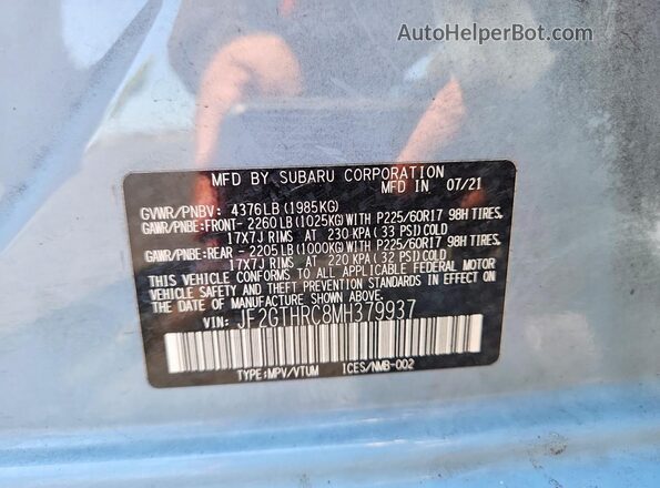 JF2GTHRC8MH379937 2021 SUBARU CROSSTREK Blue ძრავის განყოფილების ხედი