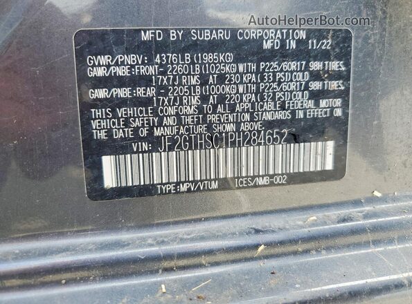 JF2GTHSC1PH284652 2023 SUBARU CROSSTREK Gray Widok komory silnika