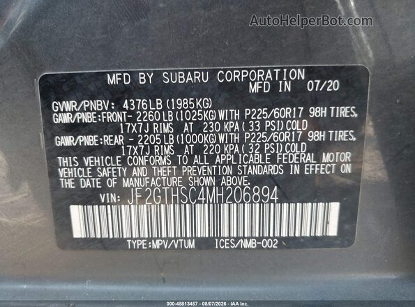 JF2GTHSC4MH206894 2021 SUBARU CROSSTREK Gray Vista del compartimento del motor