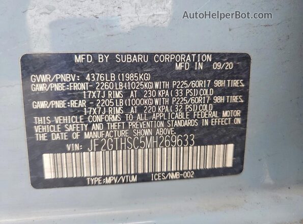 JF2GTHSC5MH269633 2021 SUBARU CROSSTREK Синий Вид подкапотного пространства