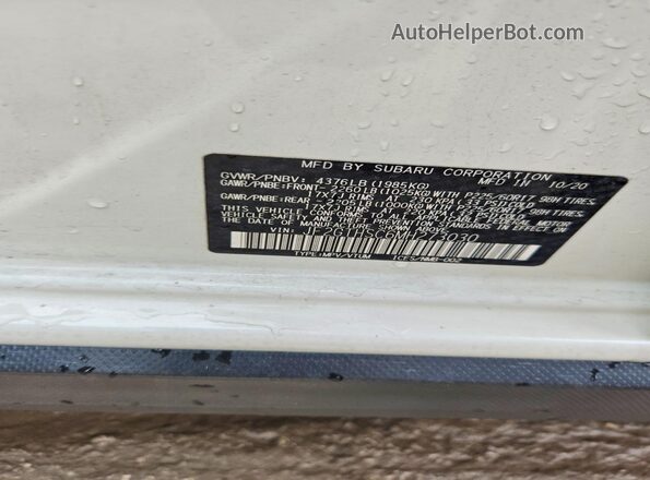 JF2GTHSC6MH273030 2021 SUBARU CROSSTREK White Widok naklejki z numerem VIN