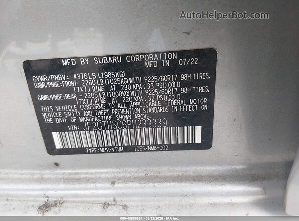 JF2GTHSC6PH233339 2023 SUBARU CROSSTREK Silver Engine compartment view