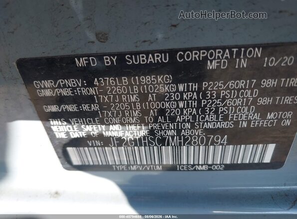 JF2GTHSC7MH280794 2021 SUBARU CROSSTREK Blue Շարժիչի բաժամունքի տեսք